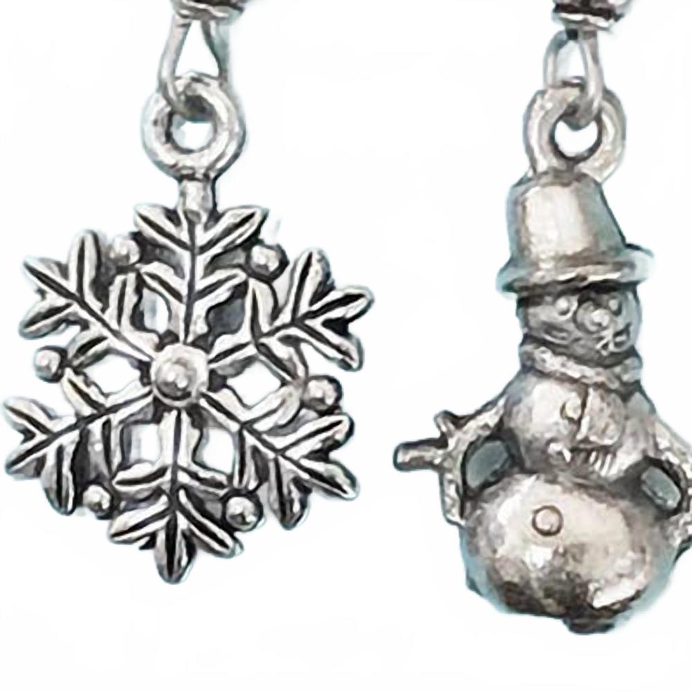 NEW CLOSE 2 UR HEART women's pewter earrings in snowflake and snowman